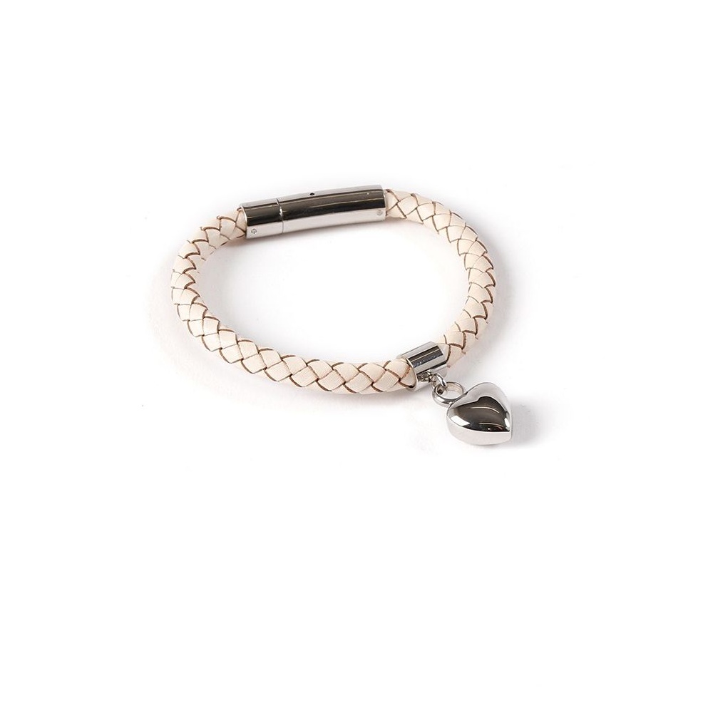 Bracelet cuir blanc avec cœur