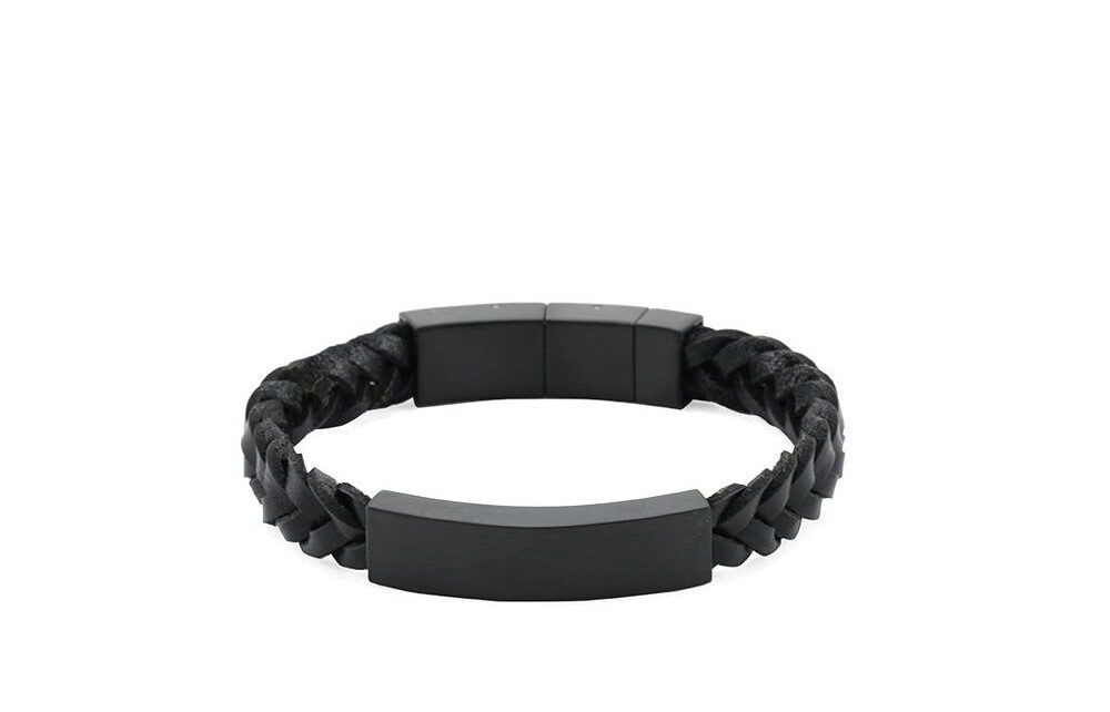 Bracelet en cuir tressé noir
